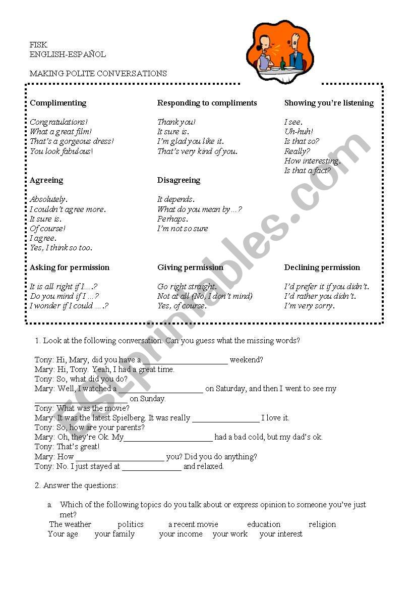 making polite conversations worksheet