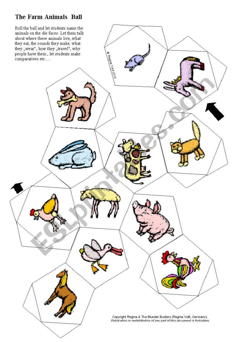 Farm Animals 12-sided Ball / Dice Game 