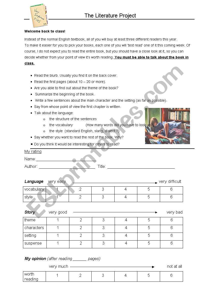 Choosing a book worksheet