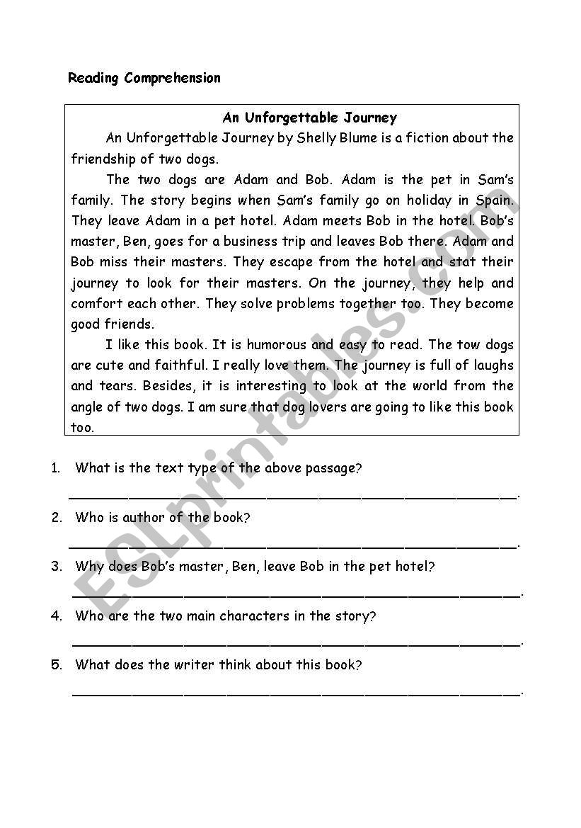 An Unforgettable Journey worksheet