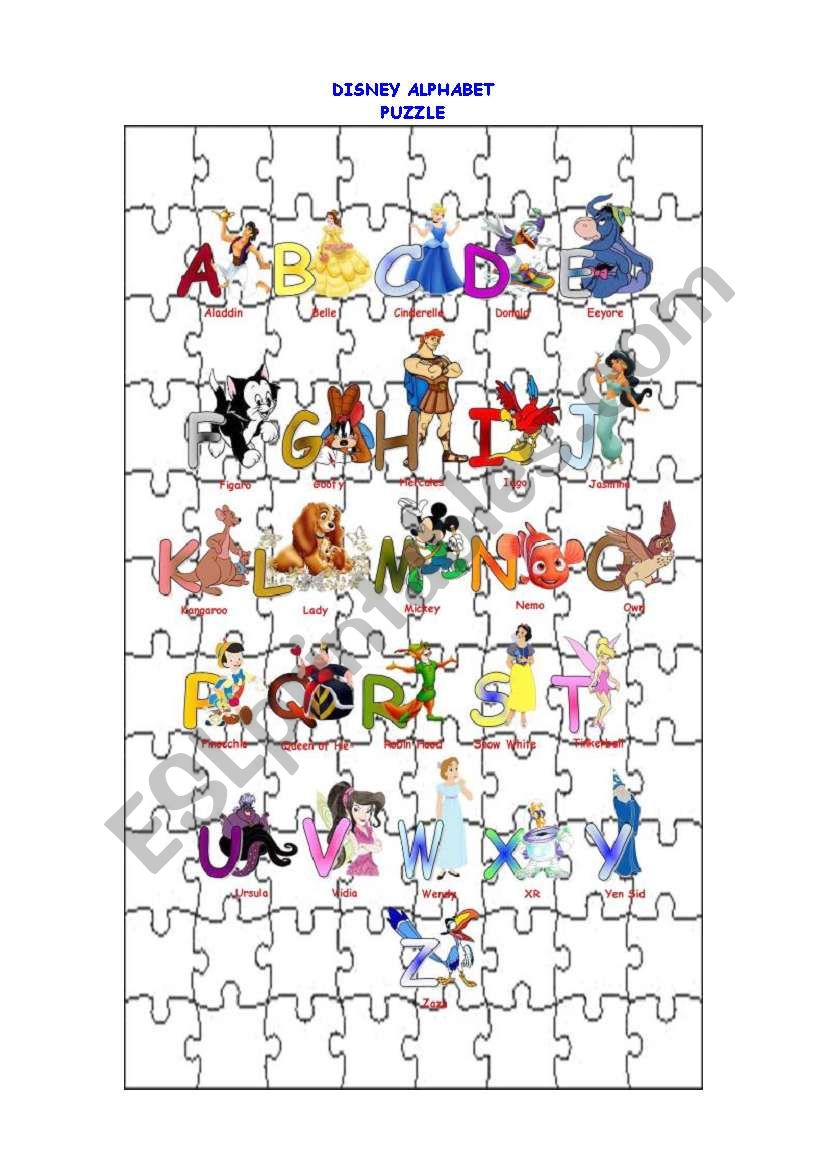 Disney Alphabet Puzzle worksheet