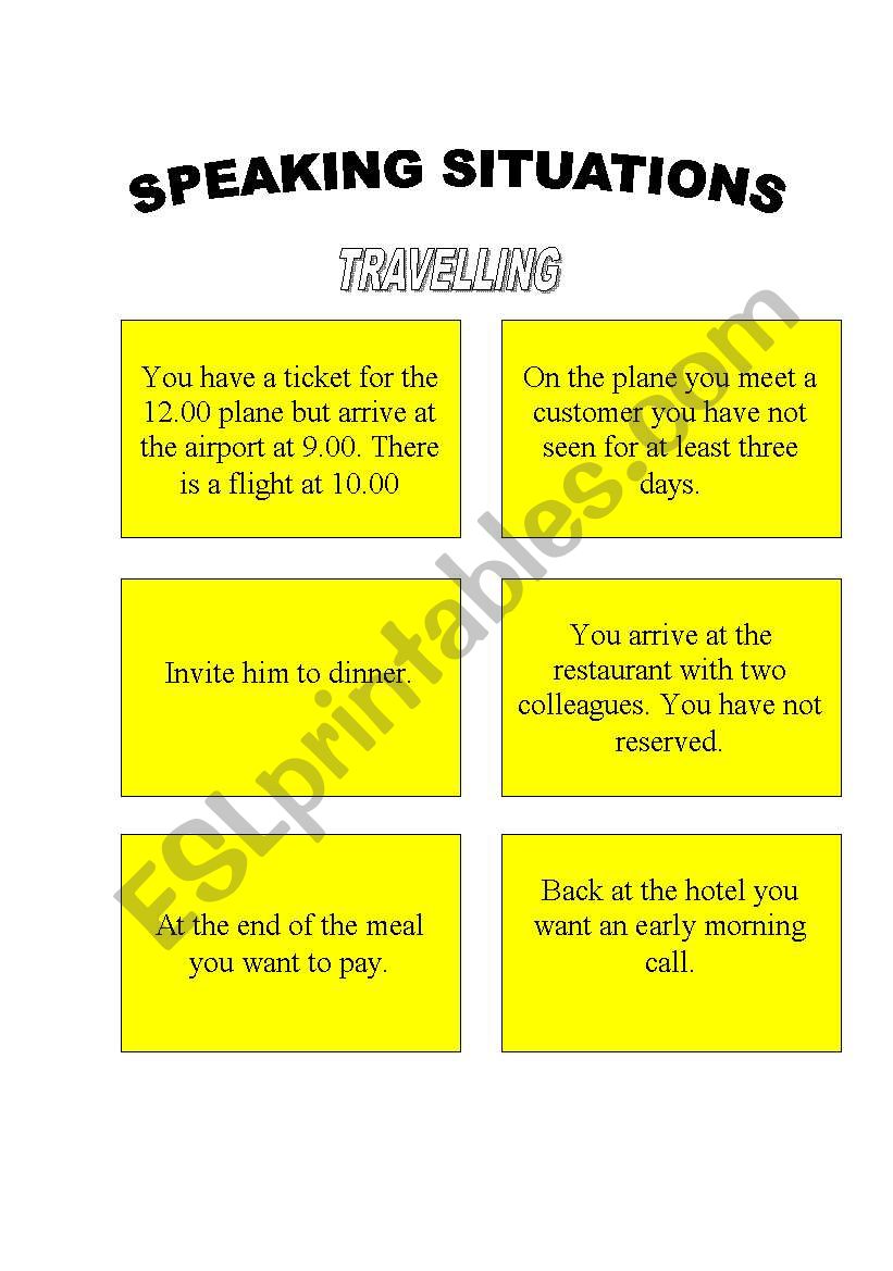Speaking situations 1/2 worksheet