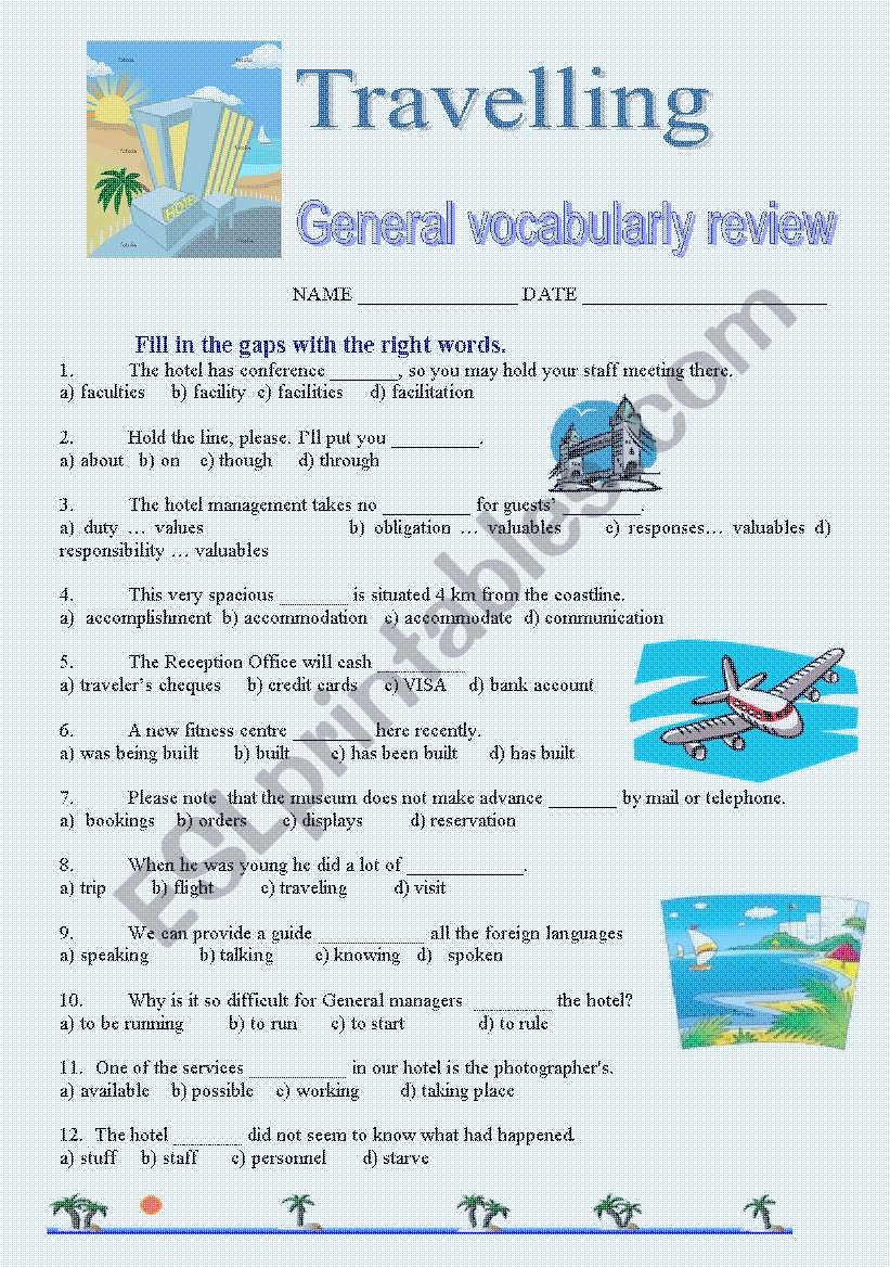 travelling worksheet