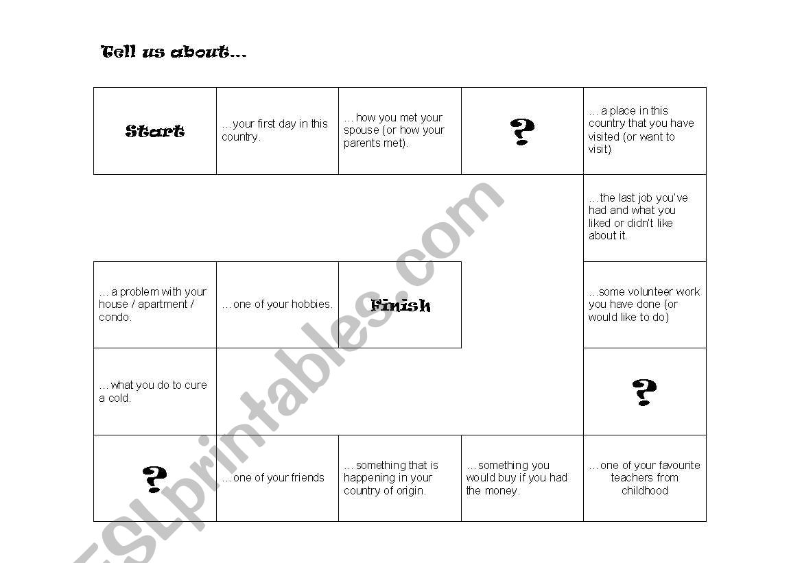 Conversation board game worksheet