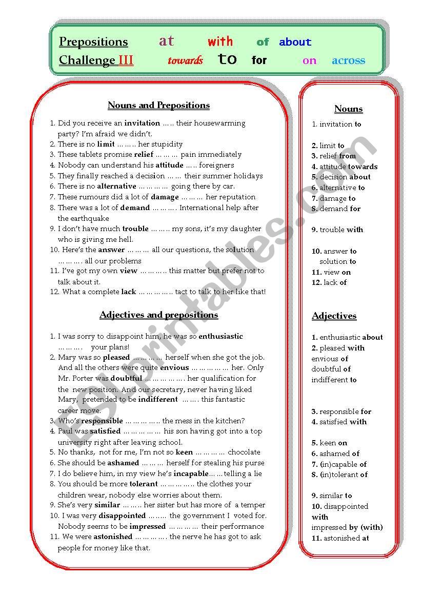 Prepositions Challenge III: Check yourself