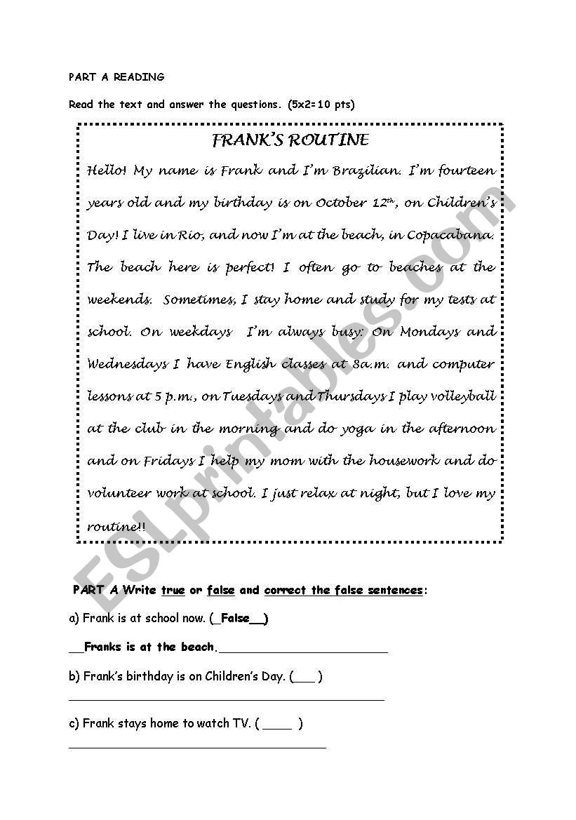 sample exam worksheet