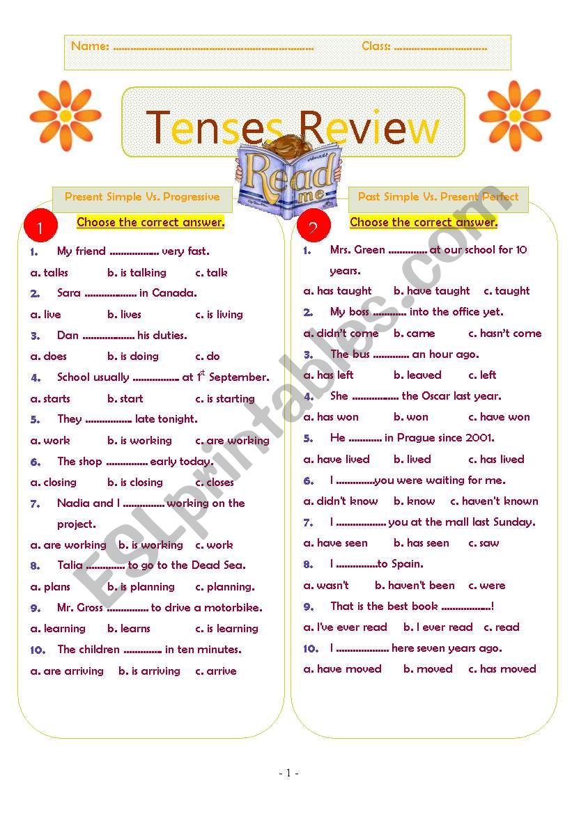 Tenses Review worksheet