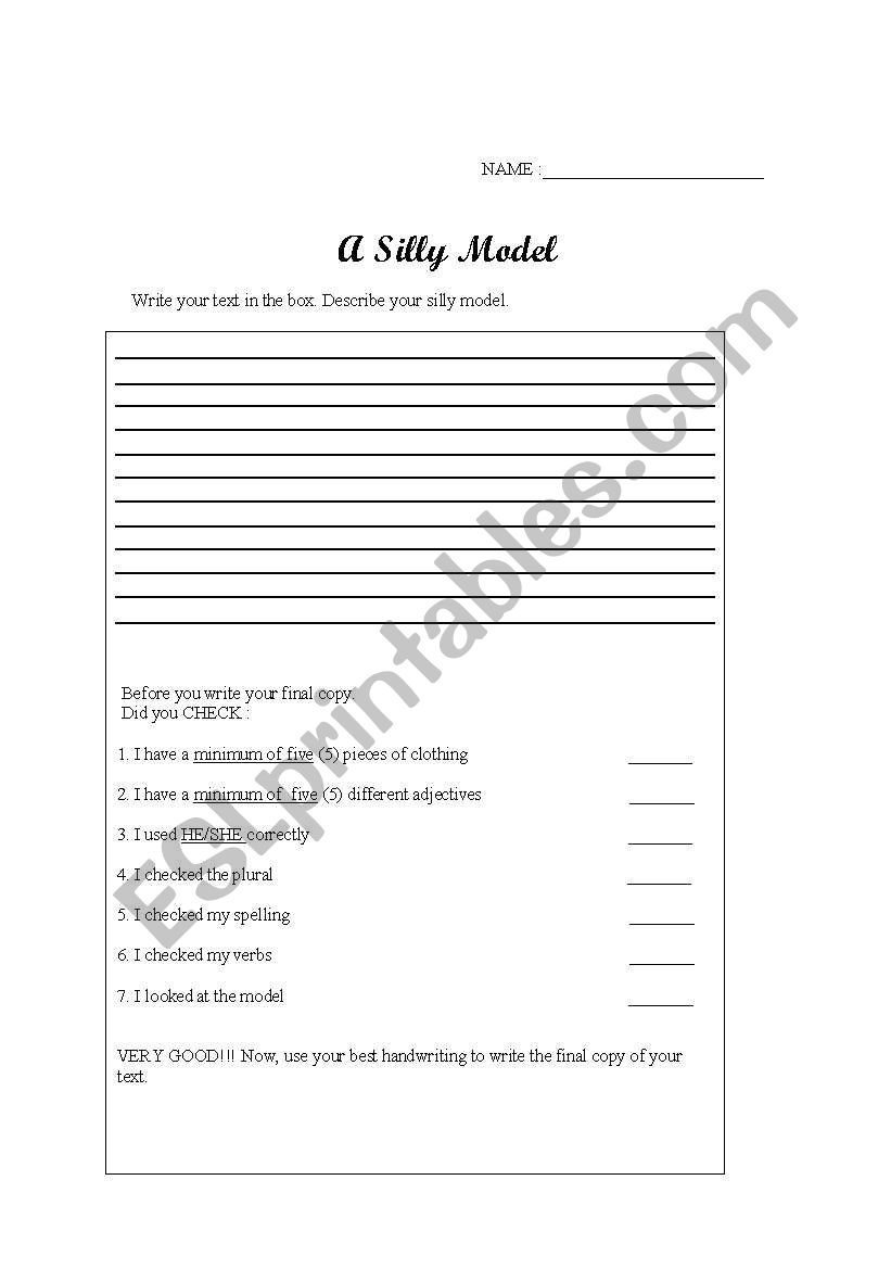 silly model worksheet