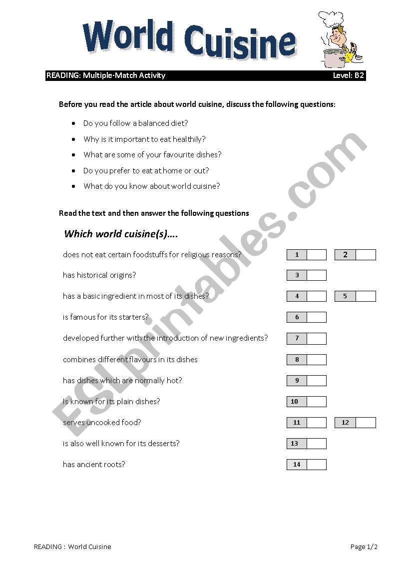 WORLD CUISINE worksheet