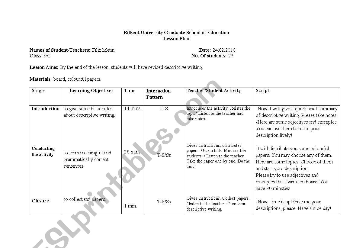 lesson plan worksheet