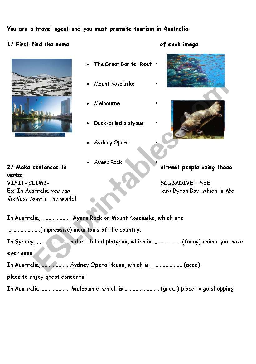 Promoting Australia worksheet