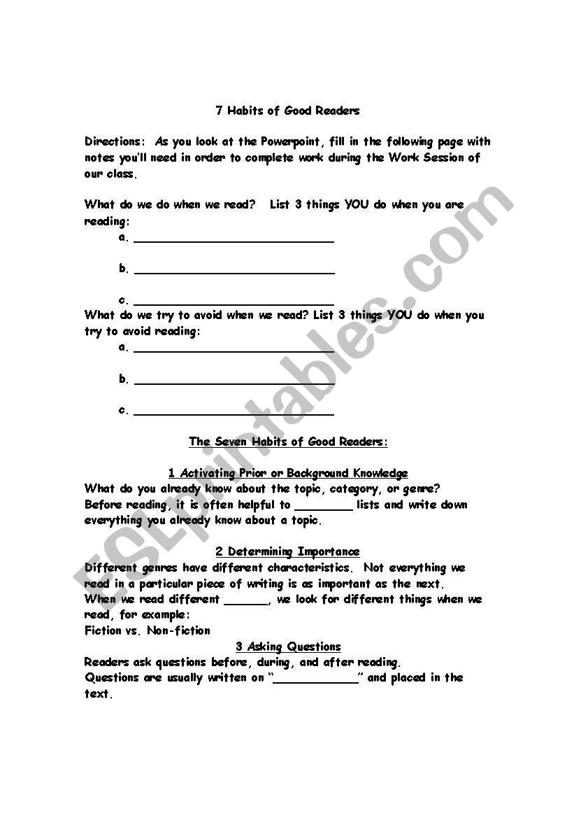 7 Habits of Good Readers Powerpoint Guided Reading Notes