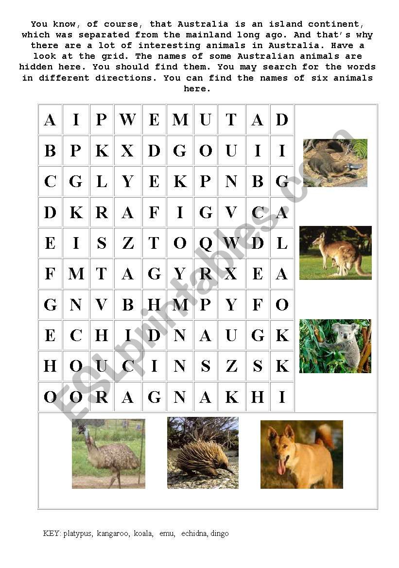 english-worksheets-australian-animals