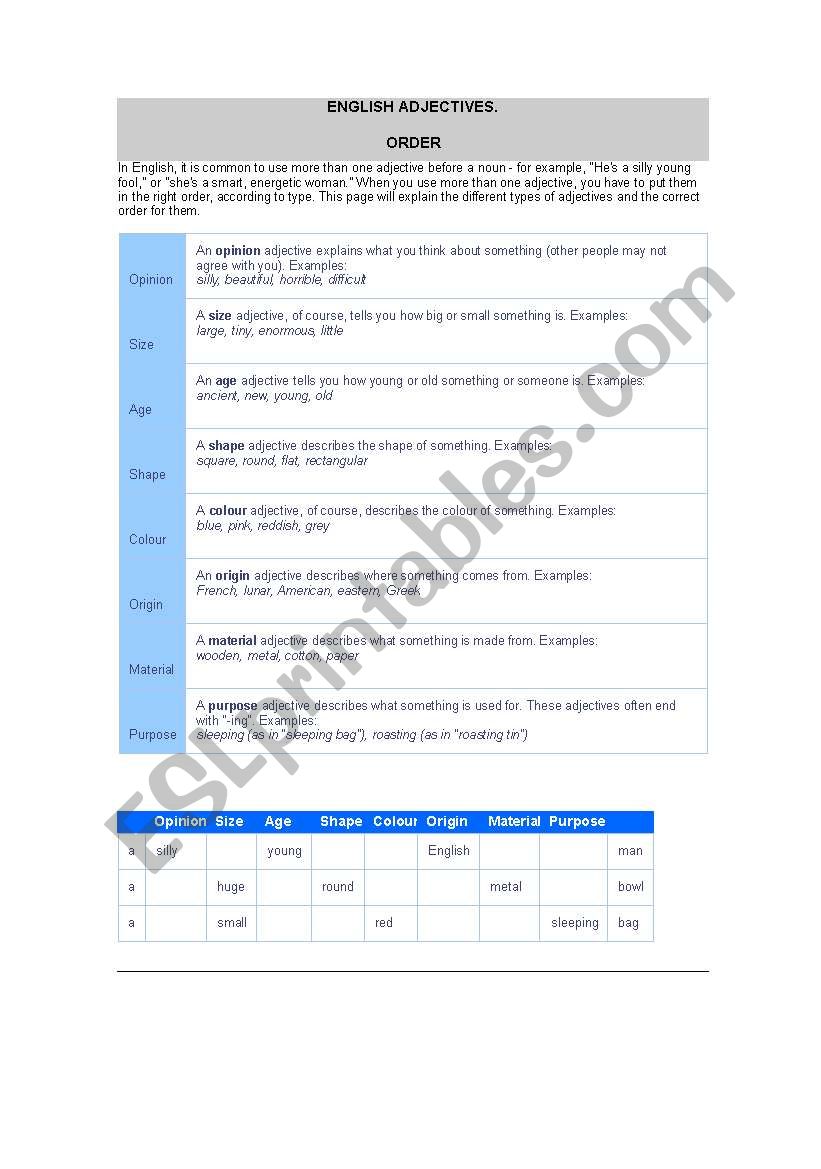 ADJECTIVES worksheet