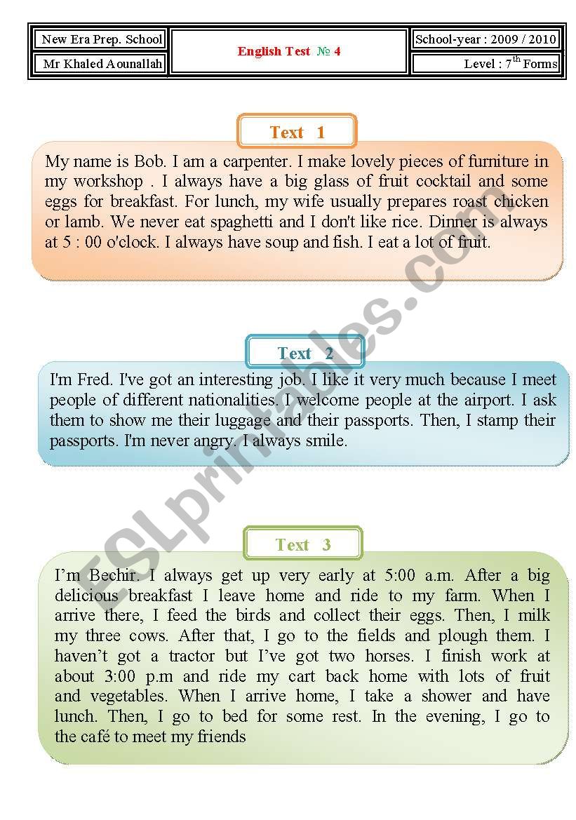 Test:Part 1: Reading Comprehension