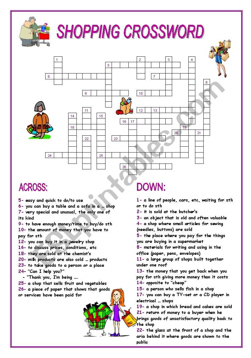 Shopping Crossword worksheet