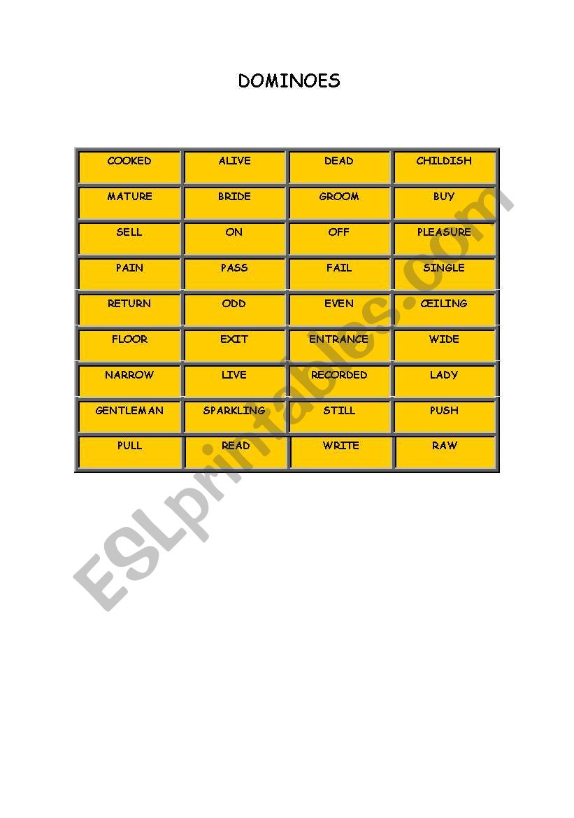 OPPOSITES DOMINOES worksheet