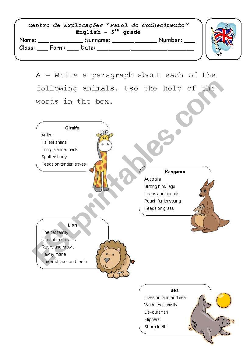 Writing about animals worksheet