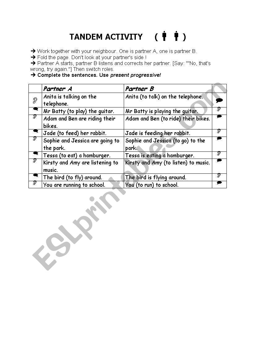 tandem present progressive worksheet