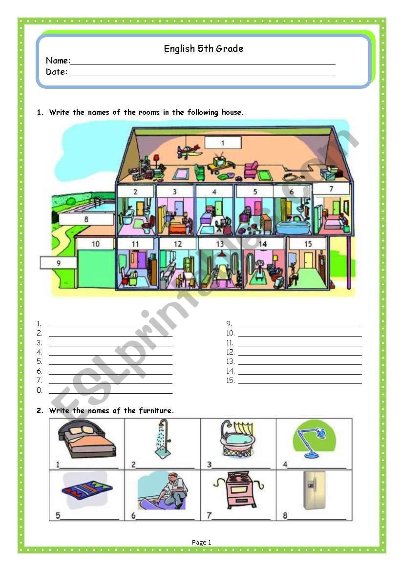 House + Furniture Worksheet worksheet