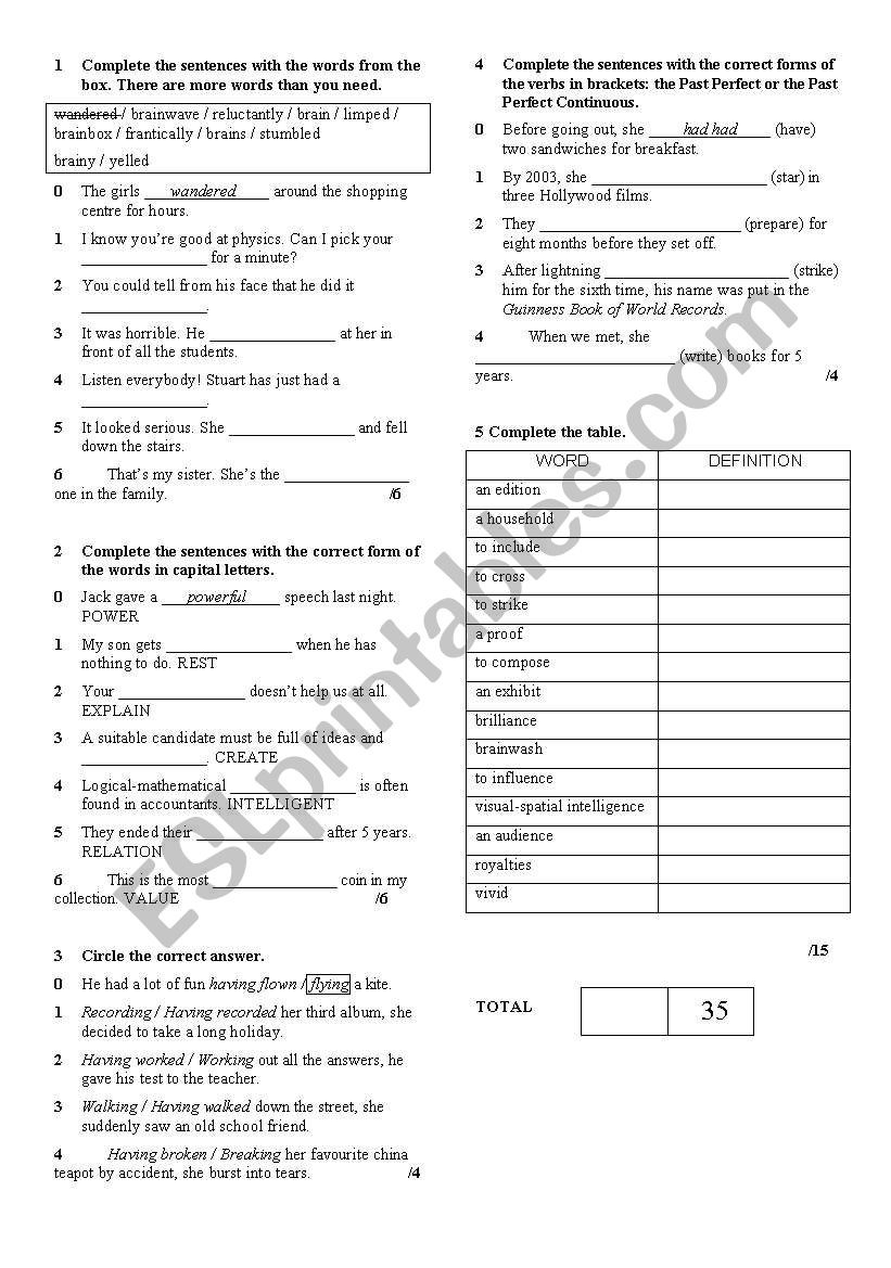 Word formation, past tenses worksheet