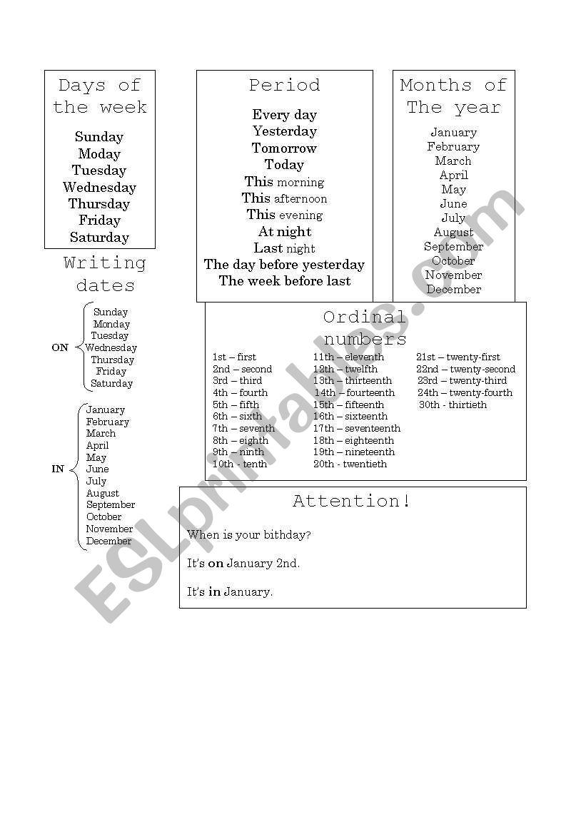 Dates worksheet