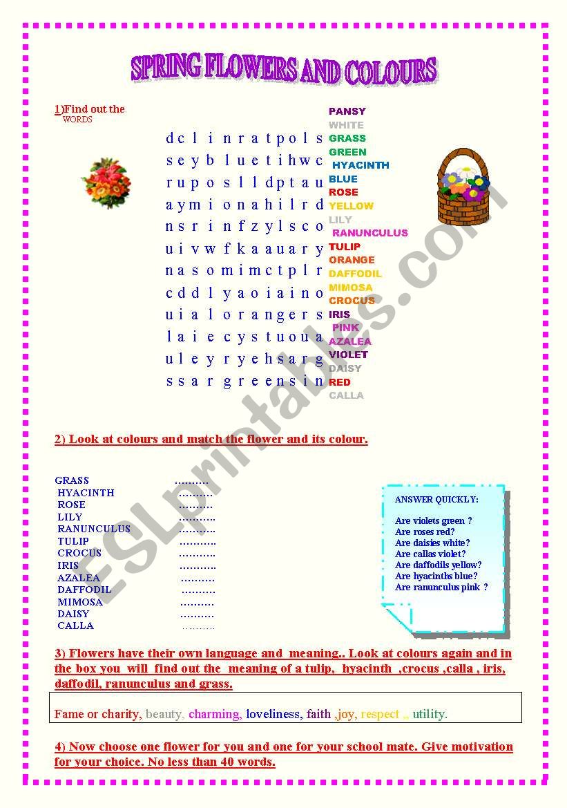 SPRING FLOWERS AND COLOURS worksheet