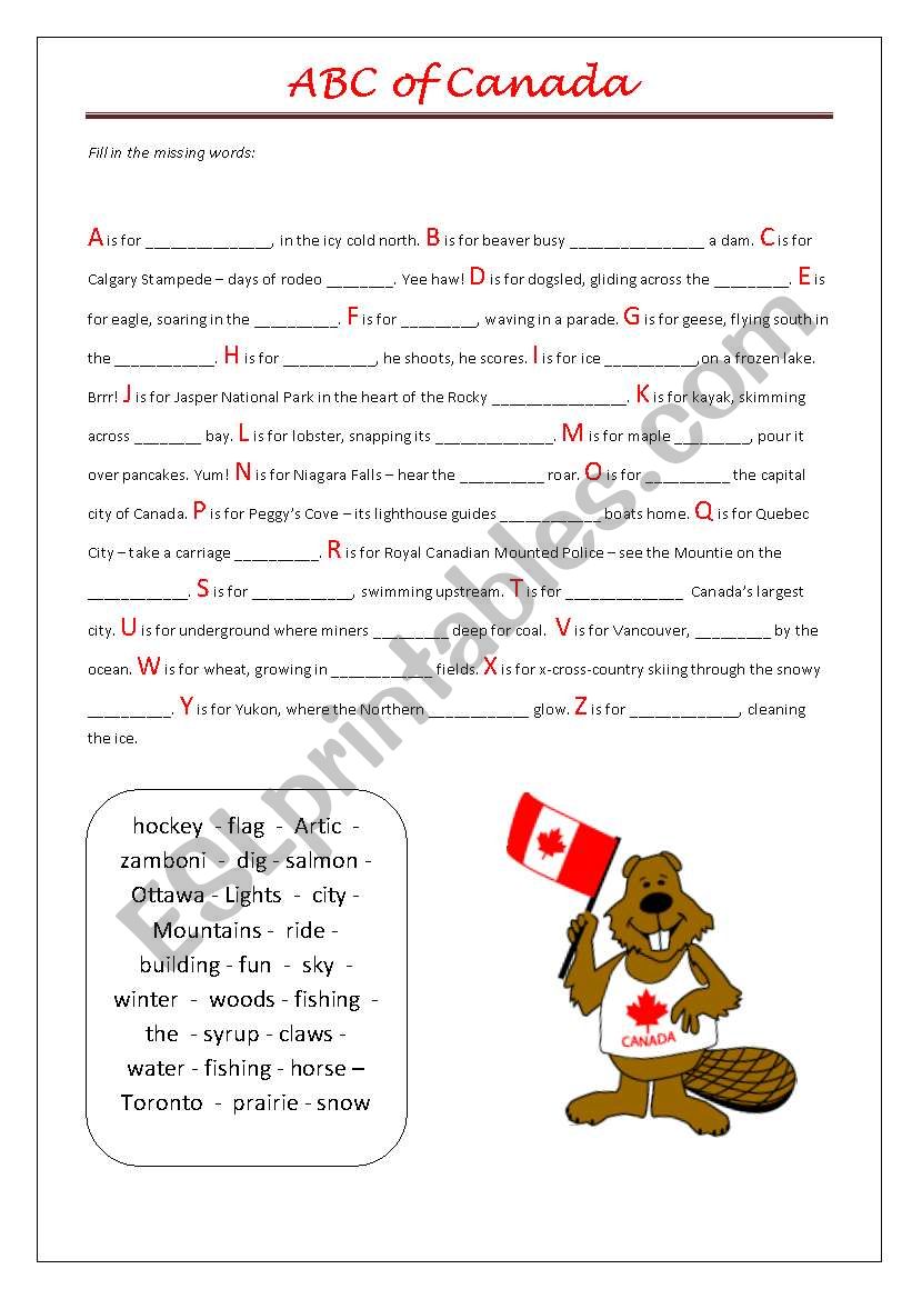 ABC of  Canada worksheet