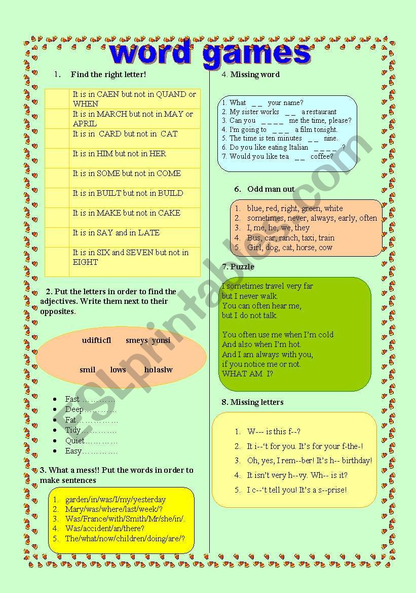 word games worksheet