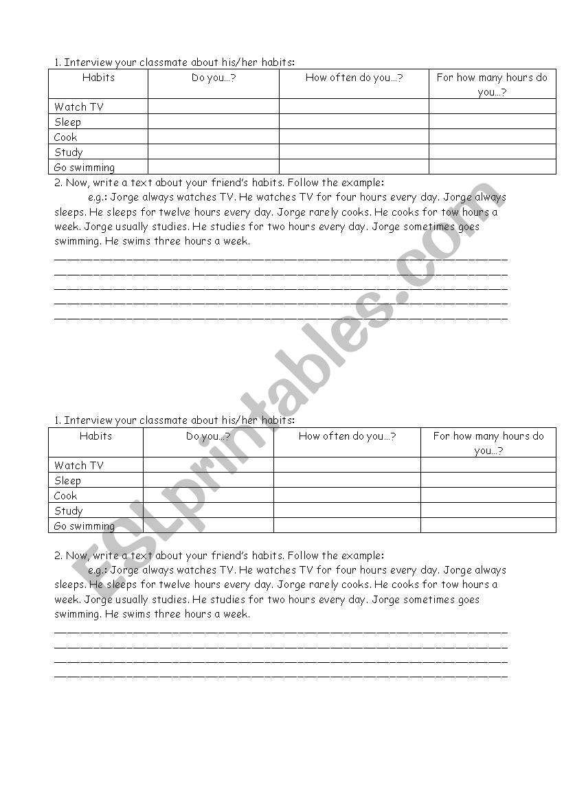 pair activity with an interview of habits