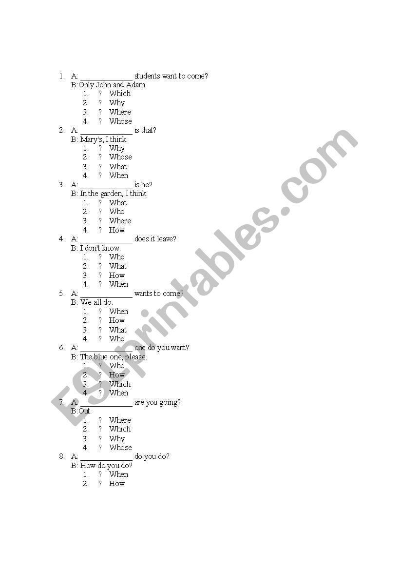 wh- questions worksheet