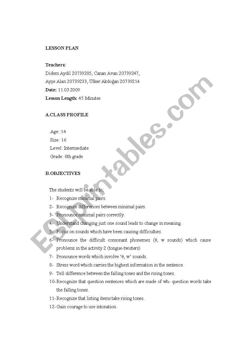 lesson plan focused on pronunciation