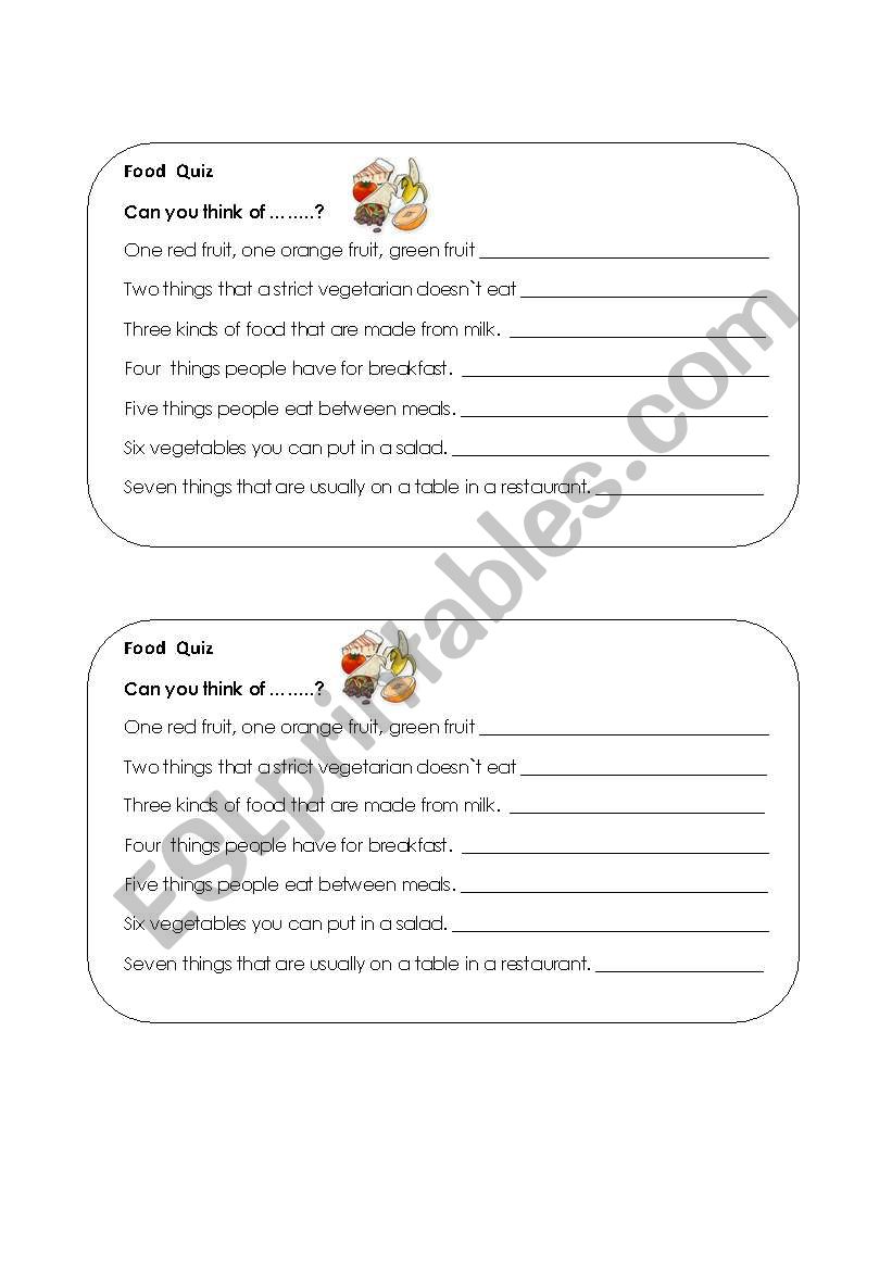 Food Quiz worksheet