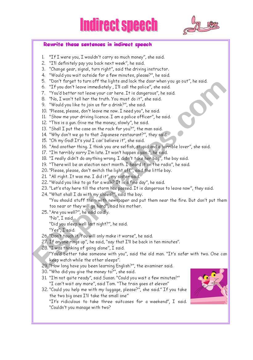 Indirect speech worksheet