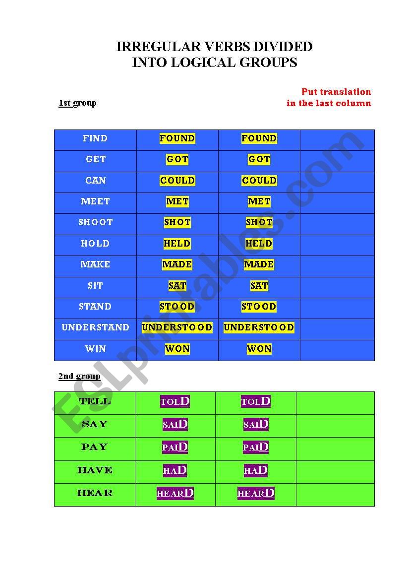 irregular verbs worksheet