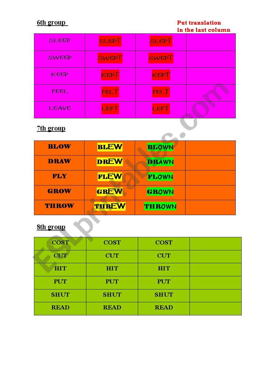 irregular verbs worksheet