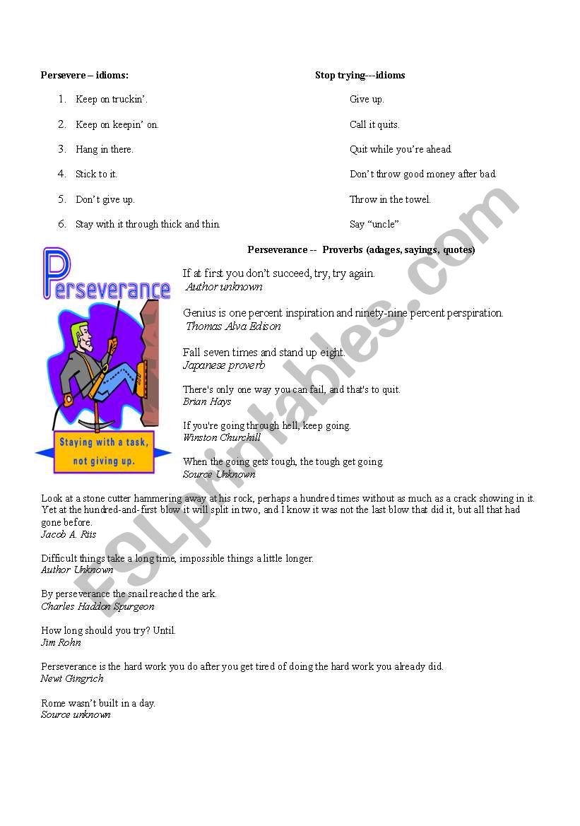 Perseverance worksheet