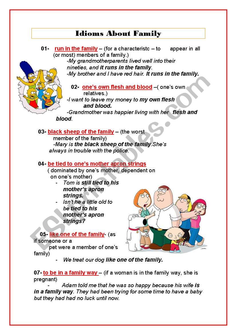 Family Idioms worksheet
