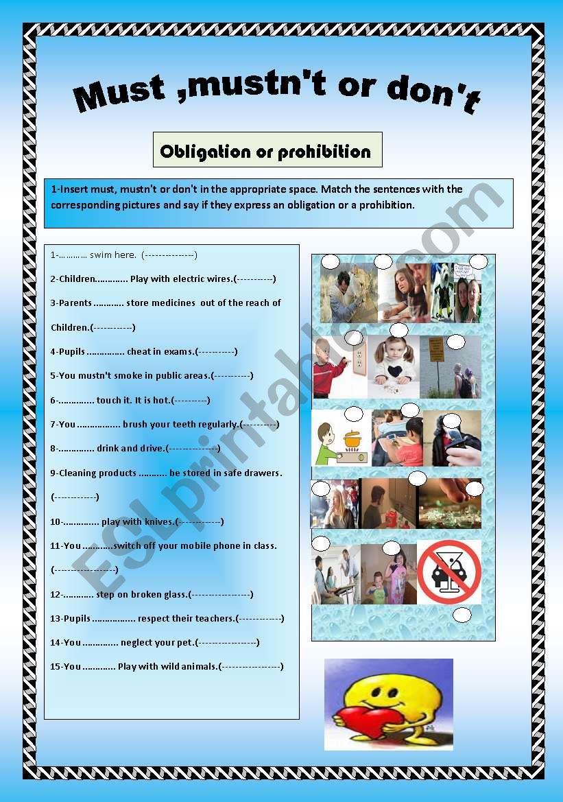 Must /MustnÂ´t /DonÂ´t worksheet