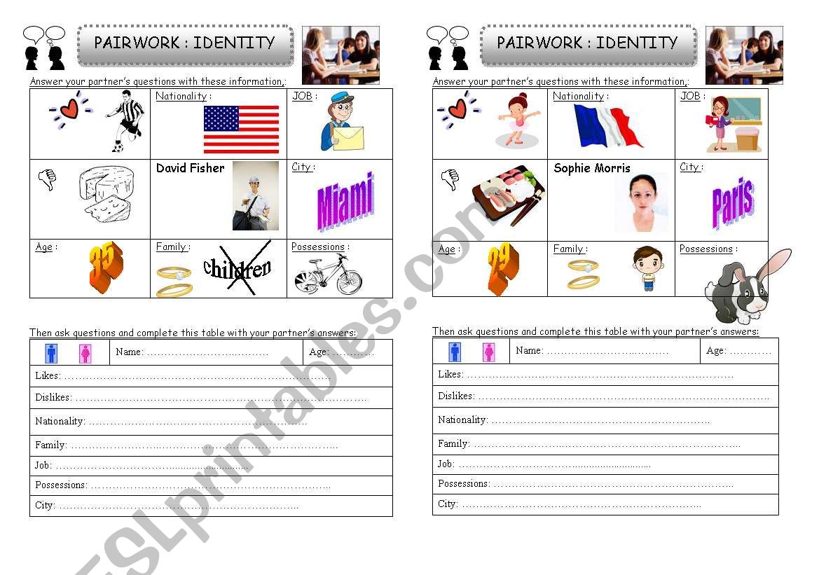 pairwork : identity worksheet
