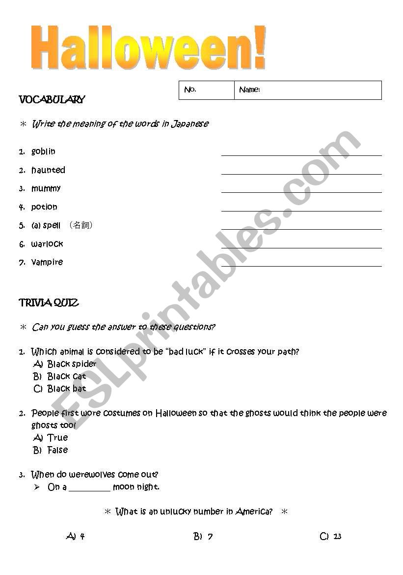 Halloween Lesson worksheet