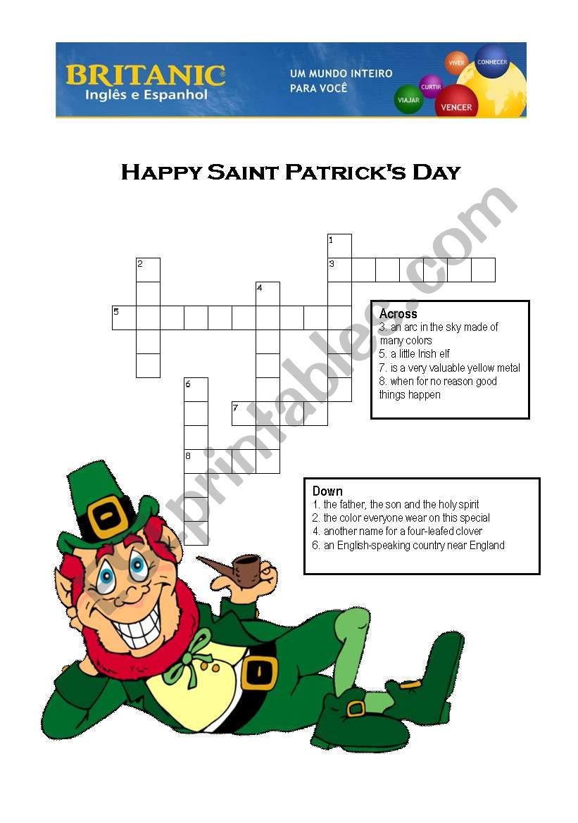 Saint Patrick´s Day Crossword Puzzle - ESL worksheet by lexapixie
