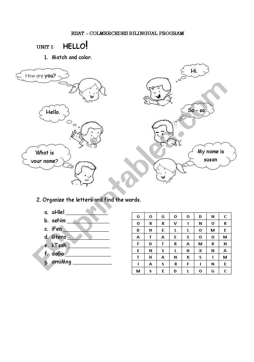 Greetings worksheet