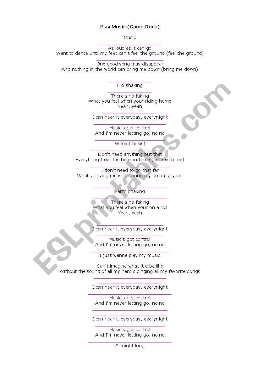 SONG FOR ADOLESCENTS worksheet