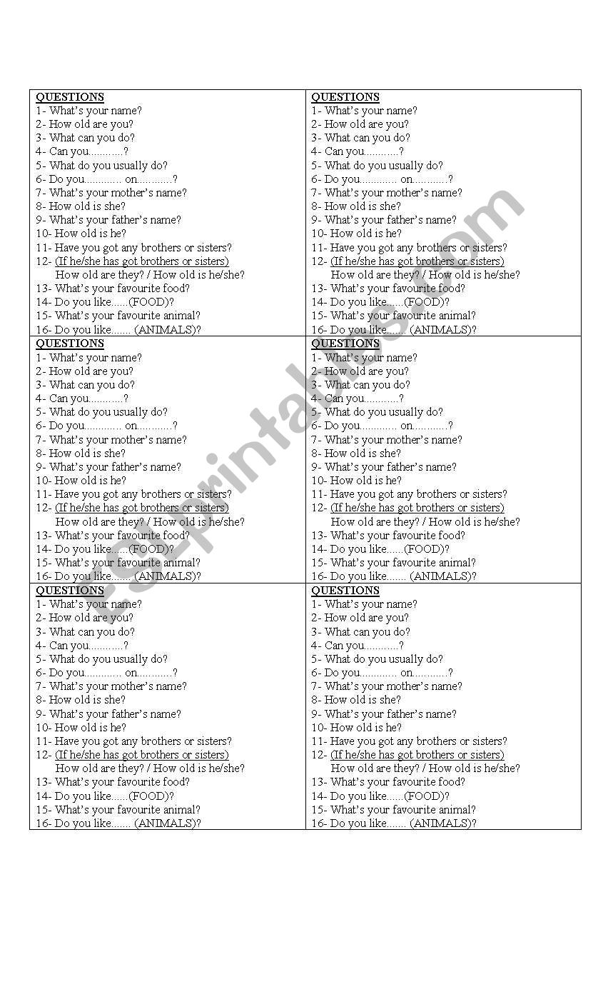 Personal interview worksheet