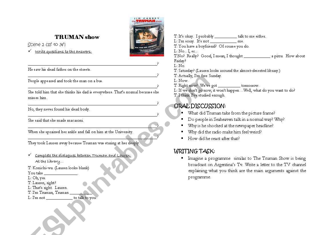 Truman show 2 worksheet