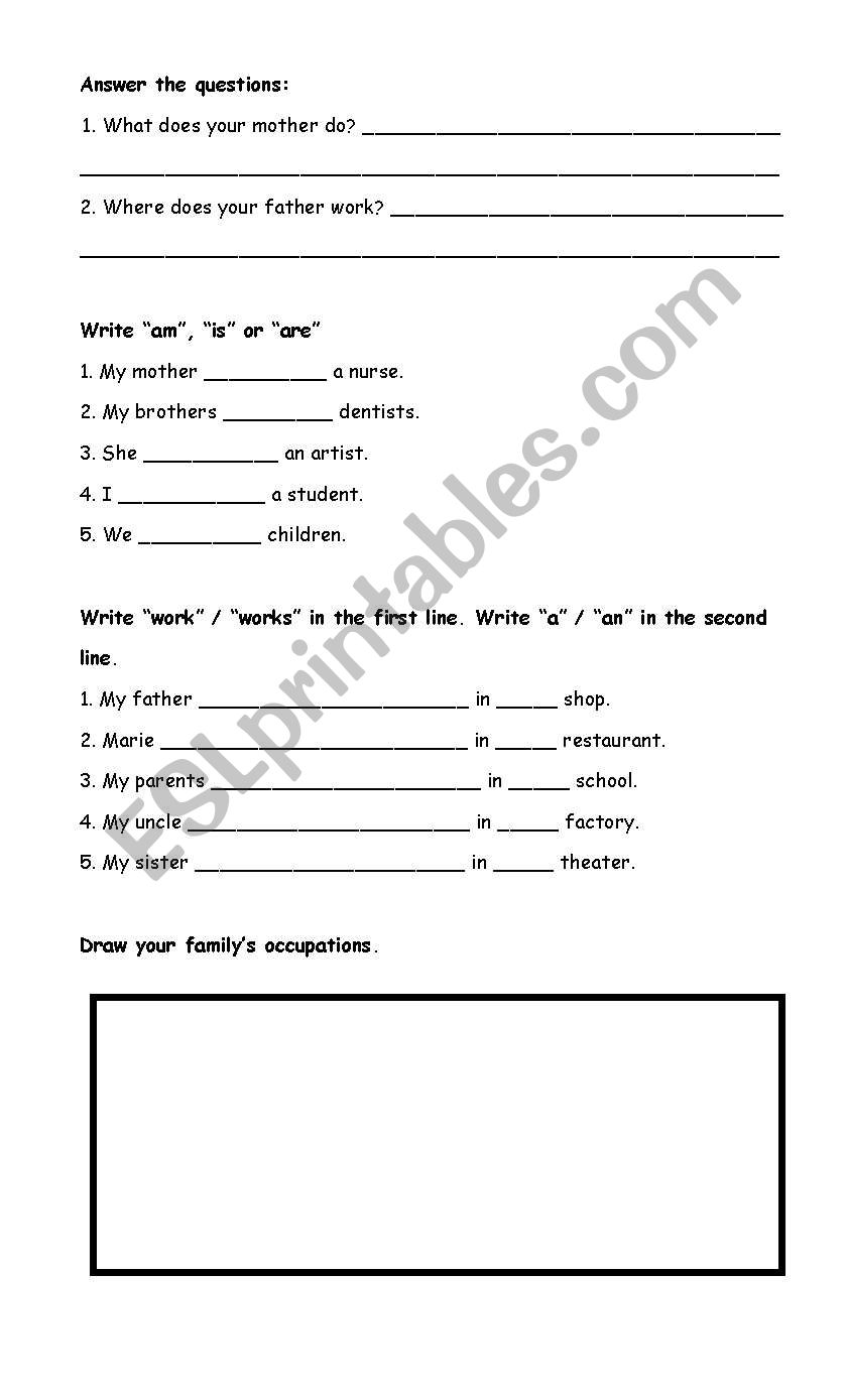 OCCUPATIONS. VERB TO BE. A/AN worksheet
