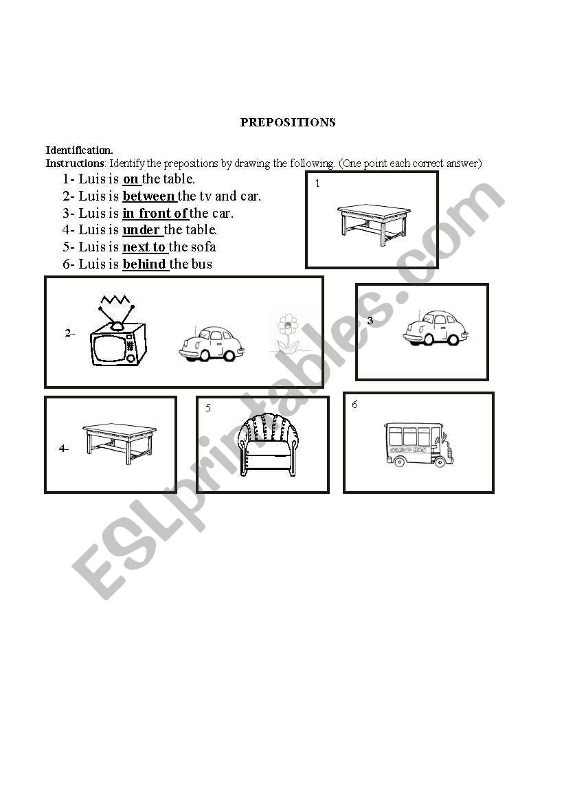 PREPOSITIONS OF PLACE worksheet