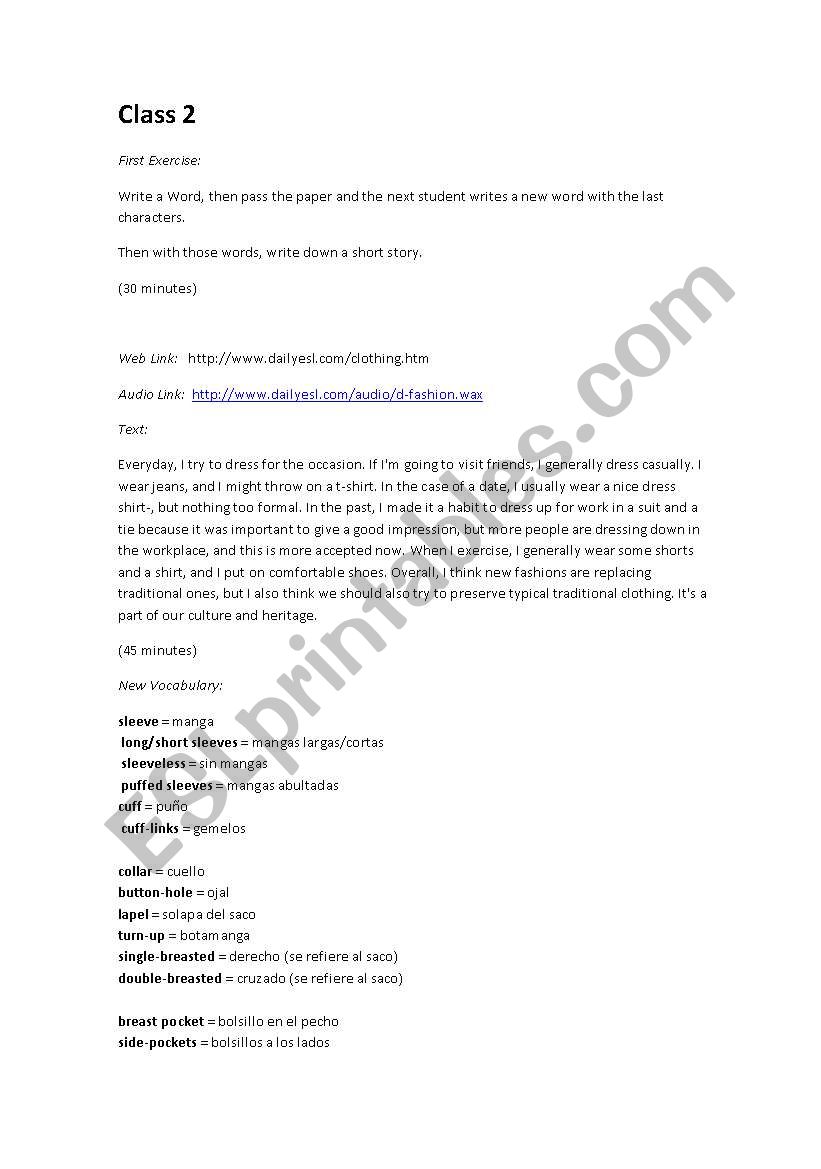 fashion vocabulary worksheet