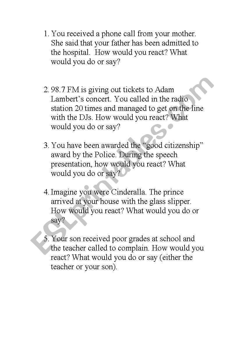 How would you react? worksheet